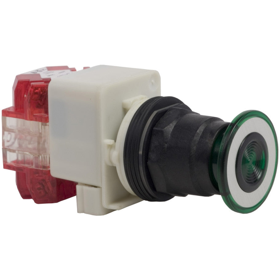 30mm 9001 Type SK HD Pilot Light, 24-28 Vac/Vdc, LED, Green, Plastic Fresnel Cap