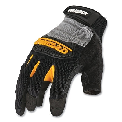 Framer Work Gloves, Synthetic Leather Palm and Finger Sidewalls, Nylon Back, 2X-Large, Black/Grey
