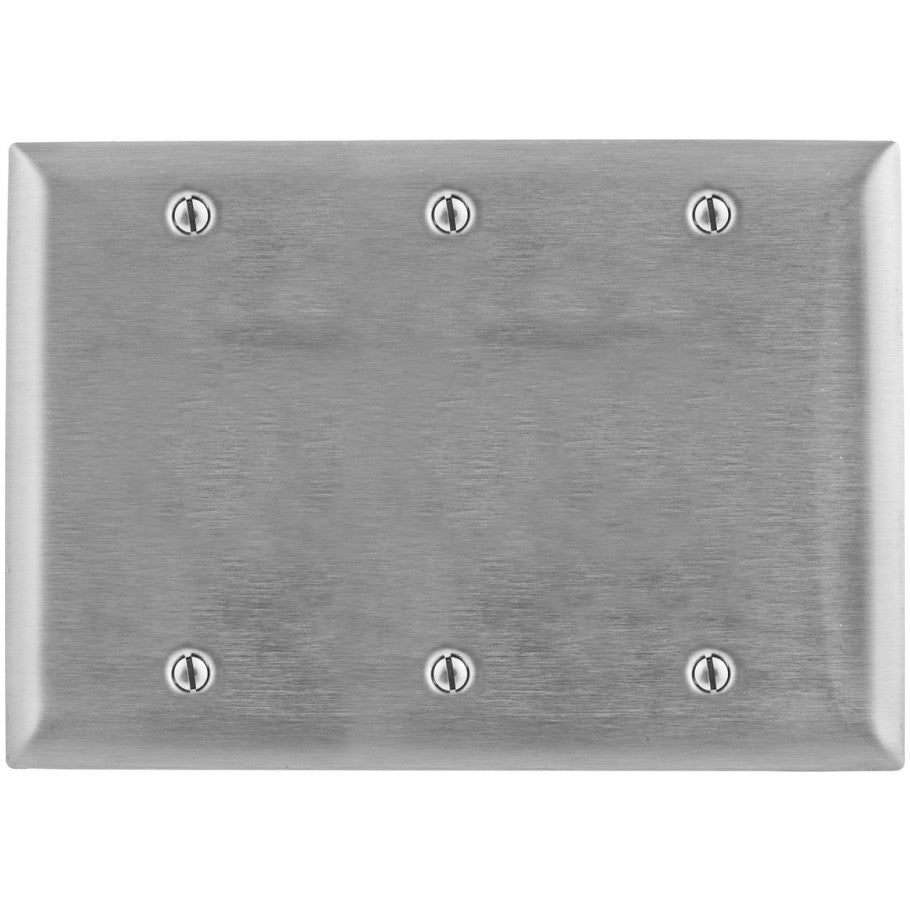 Wallplates and Boxes, Metallic Plates, 3- Gang, Blank, Standard Size, Stainless Steel