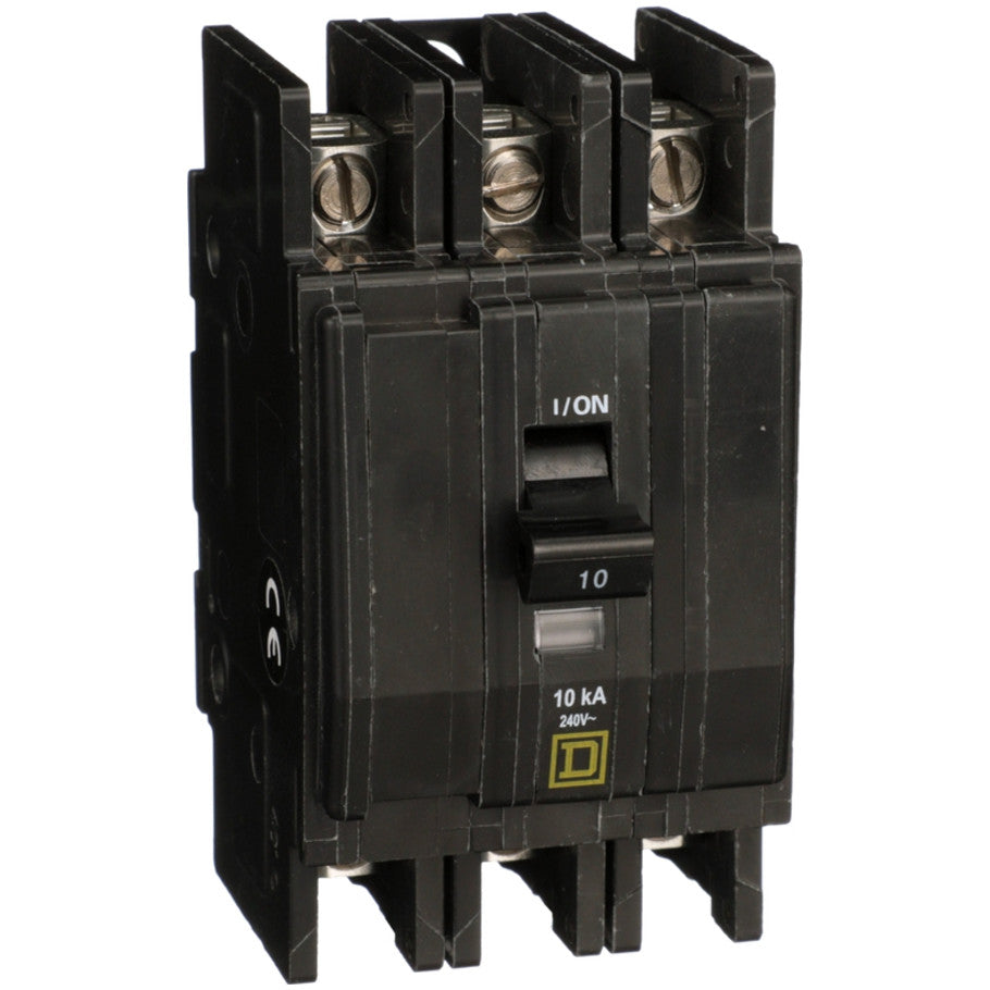 QOU Miniature Low Ampere Circuit Breaker, Unit-Mount, 10kA, 240 Vac, 3-Pole, 10A