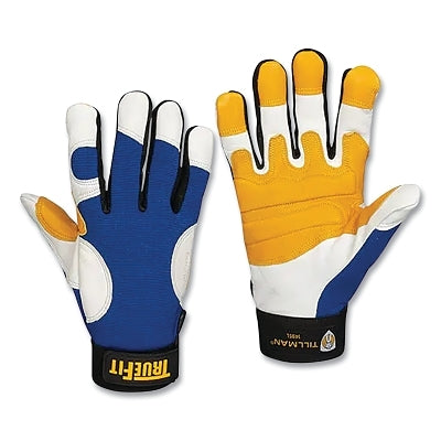 TrueFit Cold Weather Gloves, 1495, Reverse Goatskin/Spandex/Top Grain Pigskin, Med, Blue/Gold/Pearl