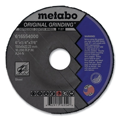 Original Grinding Wheel, T27, A24N, 6 in dia, 1/4 in Thick, 7/8 in, 10200 RPM, Aluminum Oxide