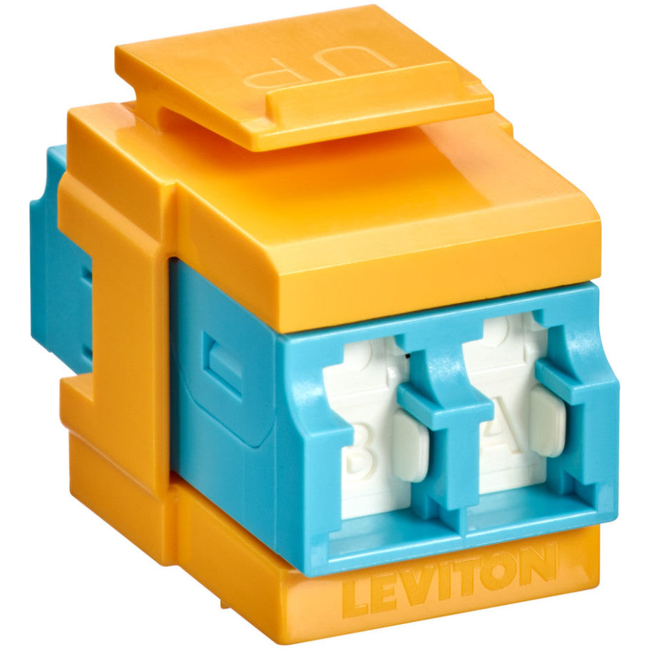QuickPort Duplex LC Adapter, Shuttered, 10G LOMM,  Aqua/Yellow