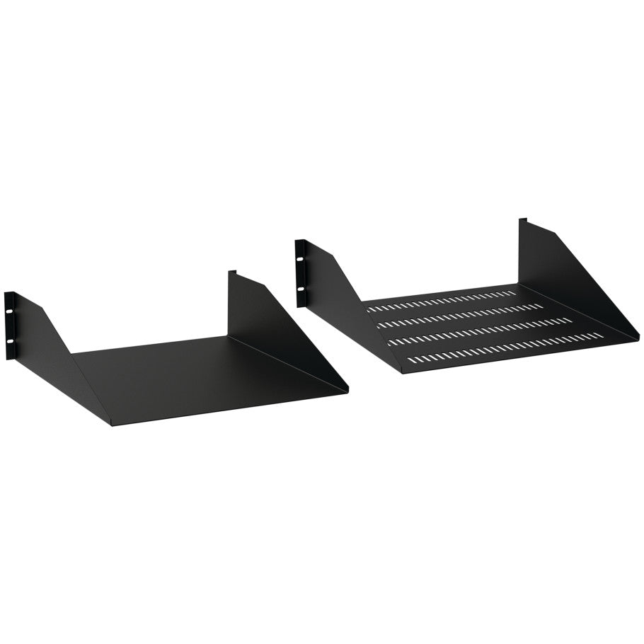 Rack-Mount Single-Sided Shelf, Steel, Fixed, Solid, 5.25 H x 19 W x 18 in. D, Jet Black