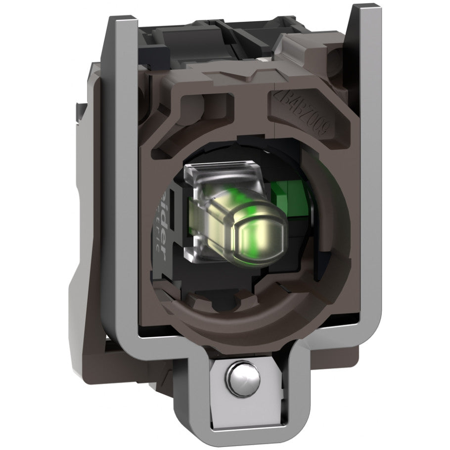 Complete body contact assembly and light block, Harmony XB4, metal, universal LED, body fixing collar, 1NO, 24V AC DC