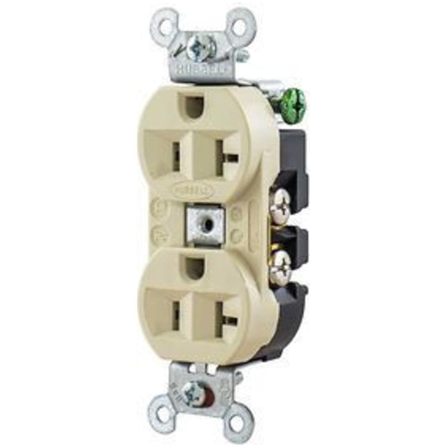 Hubbell-Pro Straight Blade Duplex Receptacle With Finder Groove Face, Heavy Duty, 20A, 125V, 2P3W, NEMA 5-20R, Ivory