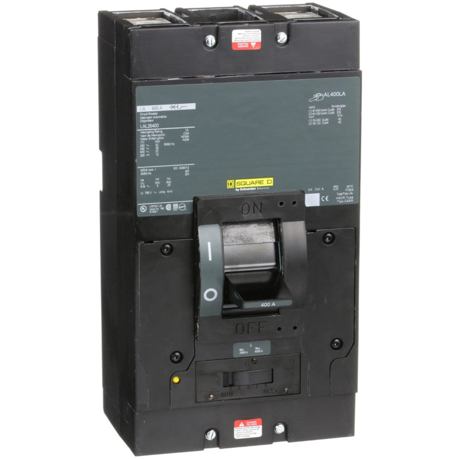 Circuit breaker, LA, 400A, 2 pole, 600VAC, 22kA, 250VDC, 10kA, lugs, thermal magnetic