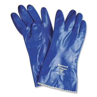 Nitri-Knit Supported Nitrile Gloves, Pinked Cuff, Interlock Lined, Size 9, Blue