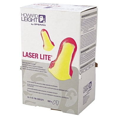 Laser Lite Disposable Earplug, Foam, Magenta/Yellow, Uncorded, Dispenser Box