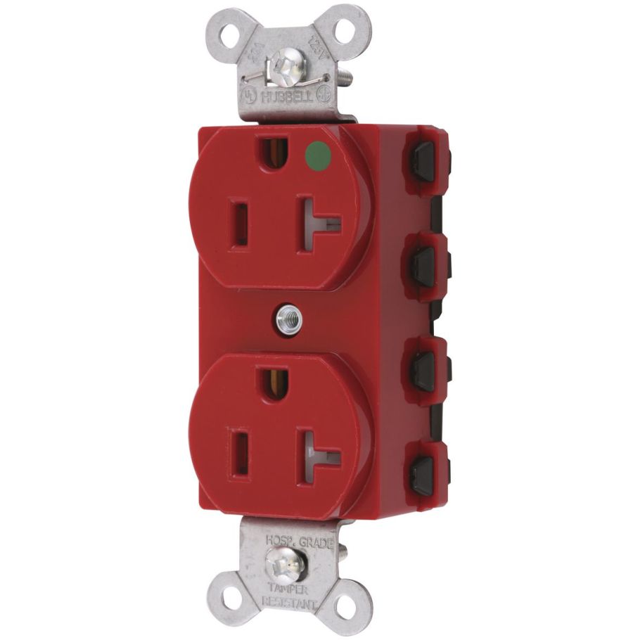 SNAPConnect 2 Straight Blade Duplex Receptacle, Hospital Grade, Tamper-Resistant, 15A, 125V, 2P3W, NEMA 5-15R, Red