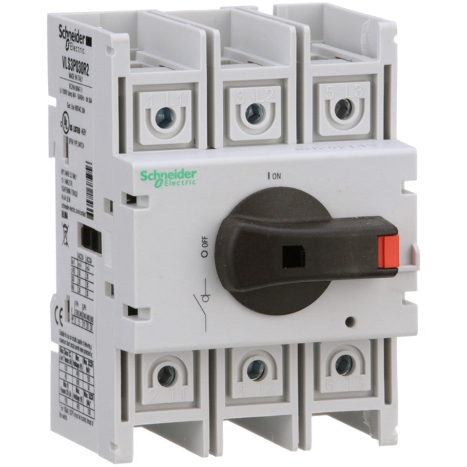 Disconnect switch, TeSys VLS, body switch, 30A, 20HP at 480VAC, UL98, three phase, 100kA SCCR, size 2, DIN rail mount