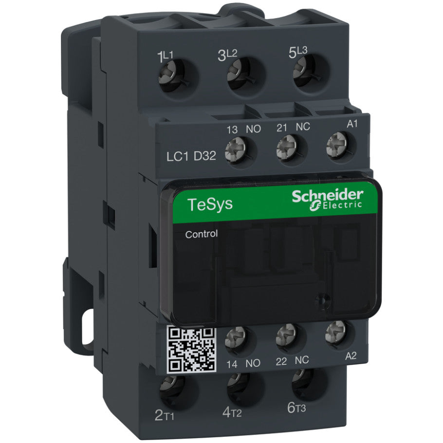 IEC Contactor, TeSys Deca, Nonreversing, 32A, 20HP at 480VAC, Up to 100kA SCCR, 3 Phase, 3 NO, 110VAC 50/60Hz Coil, Open