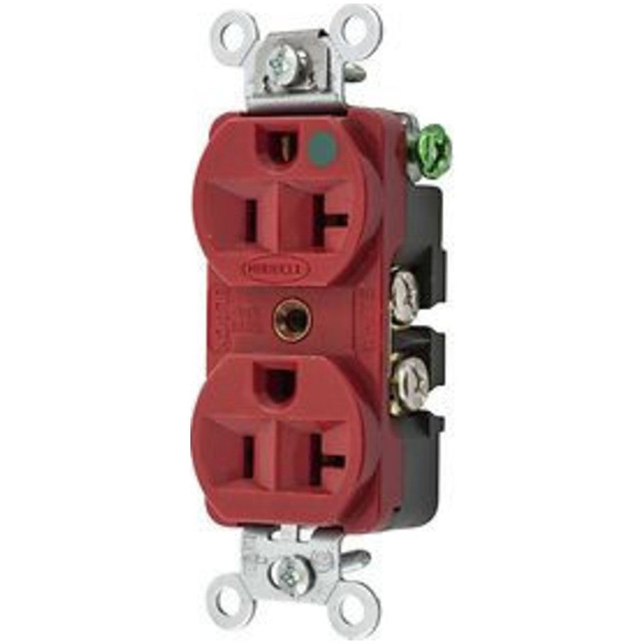 Hospital Grade Straight Blade Receptacle, Duplex, Extra Heavy Duty, 20A, 125V, 2P3W, Red