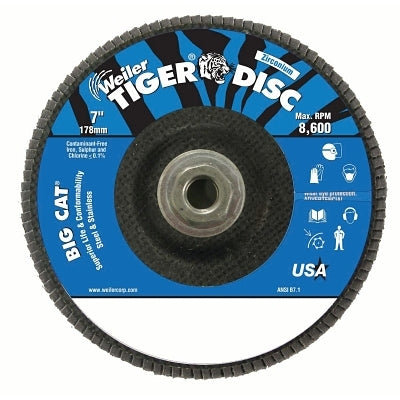 Tiger Big Cat High Density Flap Disc, 7 in dia, 60 Grit, 5/8 in-11, 8600 RPM, Type 27