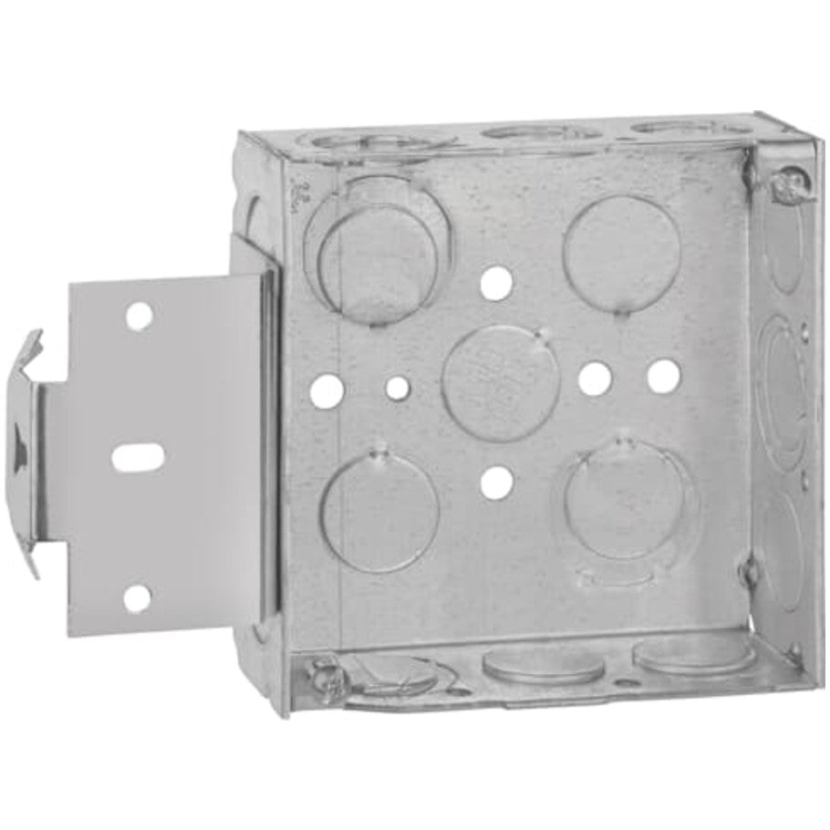 Steel City 4 in. Square Box, Steel, Welded, 1-1/2 in. D, MS-Bracket, (11) 1/2 in.   (6) 1/2   3/4 in. E Knockouts