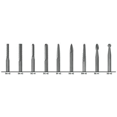 1855 General Purpose Solid Carbide Bur Set, 8-Pc, 1/4 in dia Cutting, 1/4 in dia C Shank, Stnd Cut