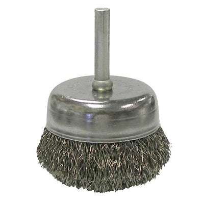 Stem-Mounted Crimped Wire Cup Brush, 2 in dia, 0.0118 in Steel Wire