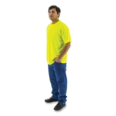 High Visibility Short/Long Sleeve Shirt, Short Sleeve, 100% Birds Eye Mesh Polyester, Yellow, 2X-Large