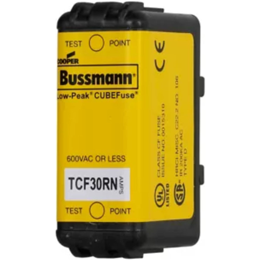 Low-Peak CUBEFuse Time Delay Fuse, Class CF, Non-Indicating, Finger Safe, Dual-Element, 30A, 600Vac/300Vdc