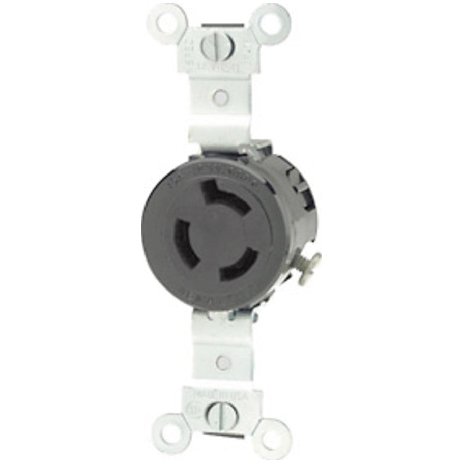 Single Locking Receptacle, 15A, 250V, 2P3W, NEMA L-15R, Black Nylon
