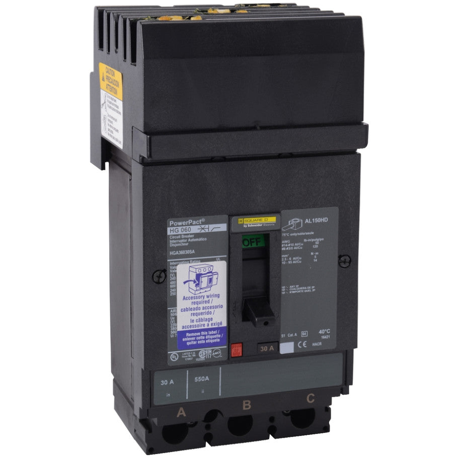 PowerPact Molded Case Circuit Breaker, I-Line Mount, H-Frame, Thermal Magnetic, 3-Pole, 600V, 18kA, 25A