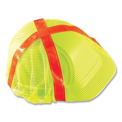 High Viz Mesh Cover, Polyester, For Regular Brim Hard Hat, One Size, Yellow with Orange Strips
