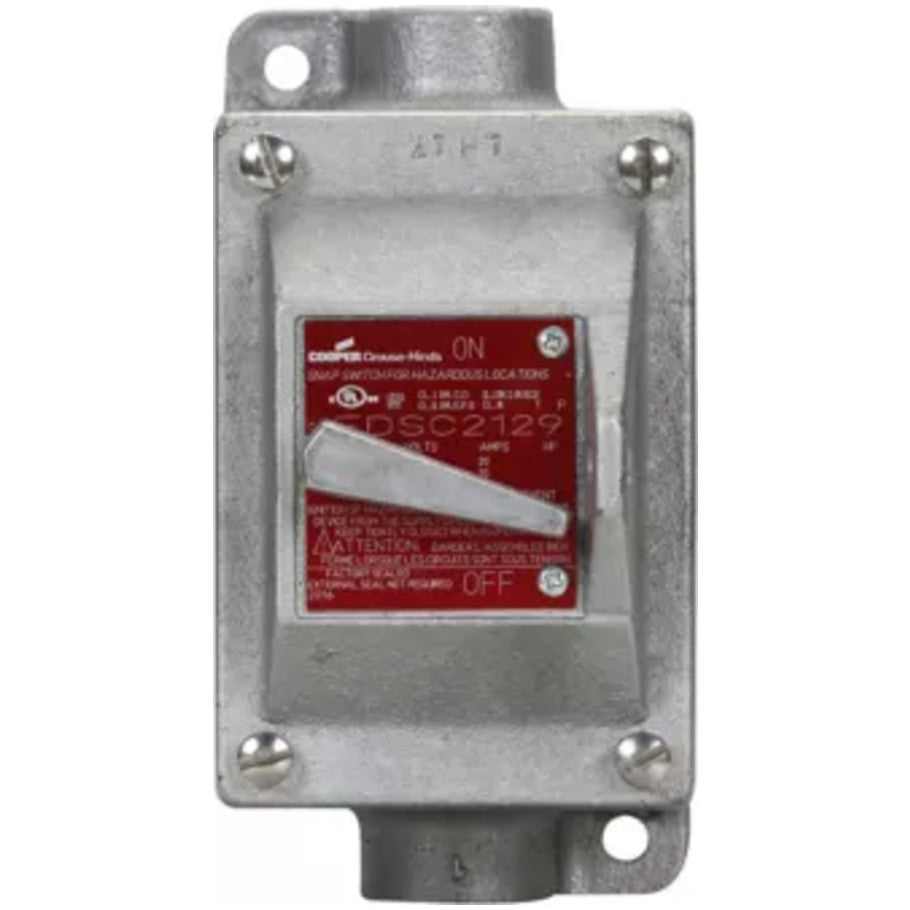 EDS Series Snap Switch, Front Operated, Feraloy Iron Alloy, 1-Pole, 1-Gang, 20A, 3/4 in. Hub, Through Feed, ON-OFF Marking