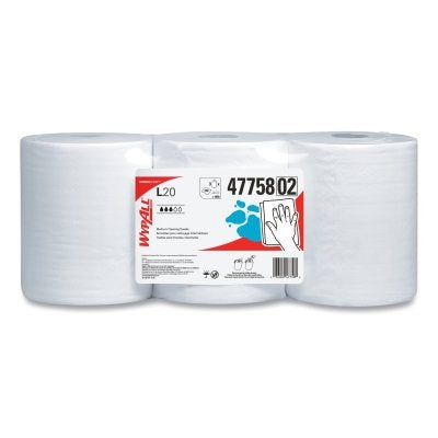 WypAll General Clean L20 Medium Cleaning Cloth, White, 9.8 in W x 13.4 in L, 550 Sheets/Roll, 3 RL/CA