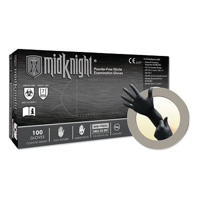 MidKnight MK-296 Disposable Nitrile Gloves, 4.7 mil Palm, 5.5 mil Fingers, Large, Black