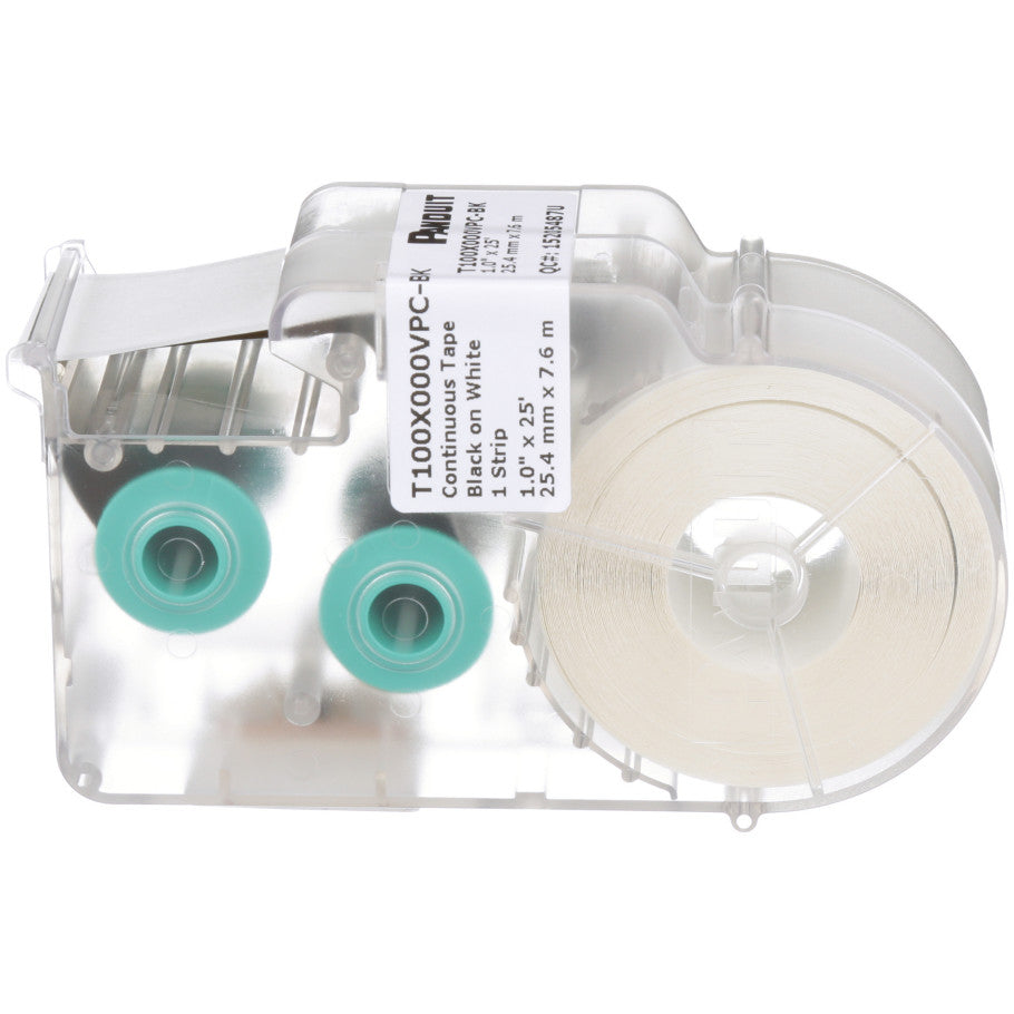 P1 T100X000VPC-BK Continuous Tape, Vinyl, White, Black, 1", PK1