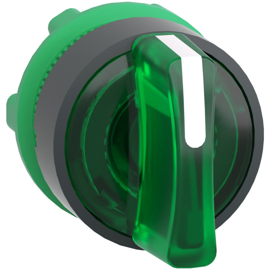 Selector Switch Head, Illuminated, Standard Lever, Protected LED Light Modules Only, 3-Position, Maintained, Green