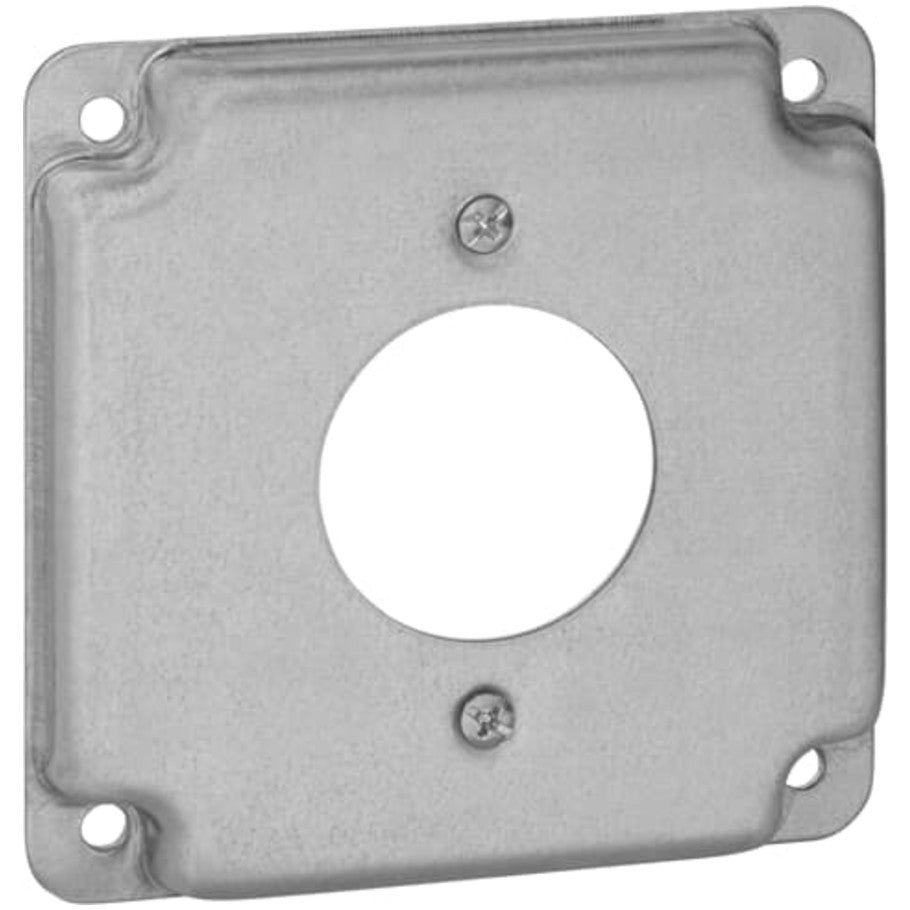 Square Box Surface Cover, 5 Cubic Inches, 4 Inch Square x 1/2 Inch Deep, 1-19/32 Inch Diameter Hole, Galvanized Steel