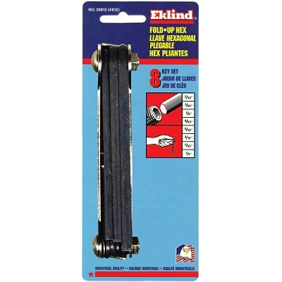 Inch Fold-Up Hex Key Sets, 8 per fold-up, Hex Tip, Inch, Long