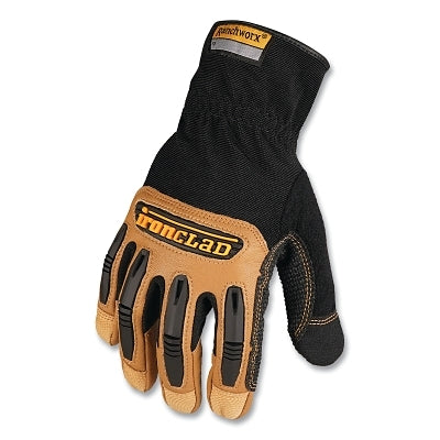 Ranchworx Gloves, Premium Goatskin Grain Leather Palm/TPR Finger and Knuckle/Nylon BOH, Size 9/Large, Black/Tan