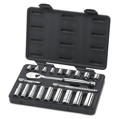 21 Piece Surface Drive Socket Sets With 84 Tooth Ratchet, 3/8 in, 6 & 12 Point