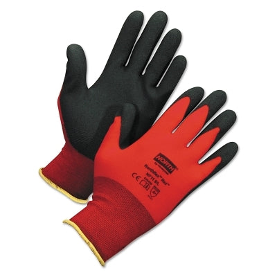 NorthFlex Red NF11X Gloves, 3/4 Dipped Foam PVC Knuckle/Palm Coated Gloves, X-Small, Black/Red