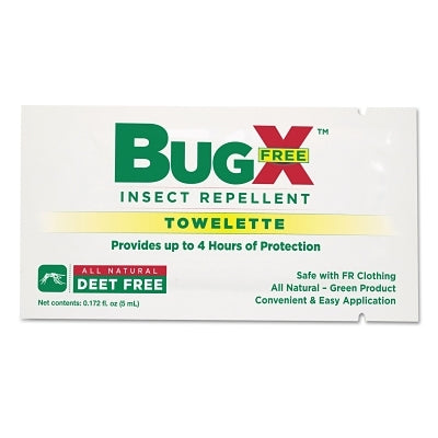 BugX DEET Free Insect Repellent Towelette, 5 mL, 100 per Box
