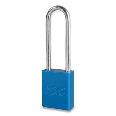 Anodized Aluminum Safety Padlock, 1/4 in dia, 3 in L, 25/32 in W, Blue, Keyed Alike, Keyed - 32258