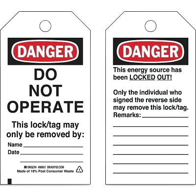 Economy DANGER Do Not Operate Energy Source Lockout Tagout Tag