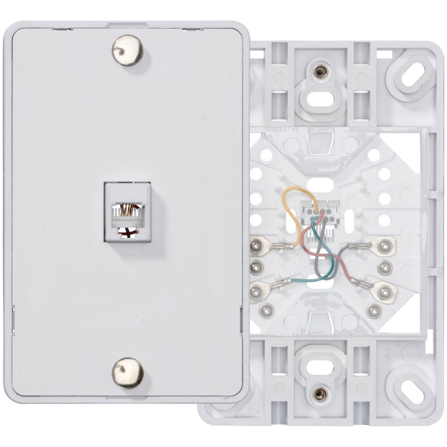 Type 630A Screw Terminal Jack With Snap-On Plastic Wallplate With Plastic Base, 6P4C, White