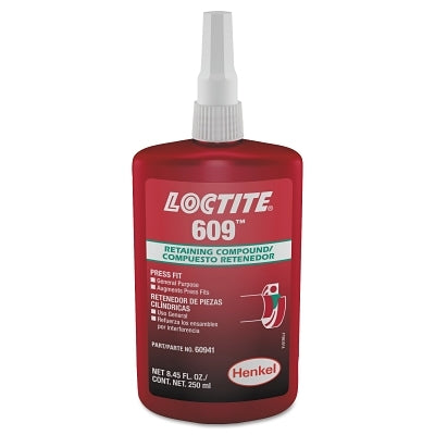 609 Retaining Compound General Purpose, 250 mL Bottle, Green, 3000 psi