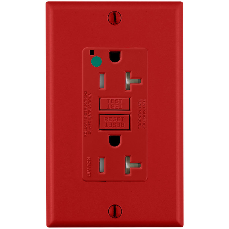 20 Amp SmartlockPro GFCI Receptacle/Outlet, Hospital Grade, Tamper-Resistant, Red