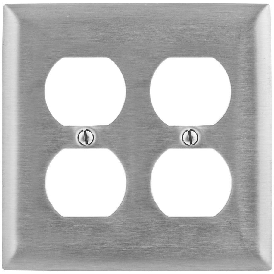 2 Gang Jumbo Duplex Receptacle Stainless Steel Wall Plate