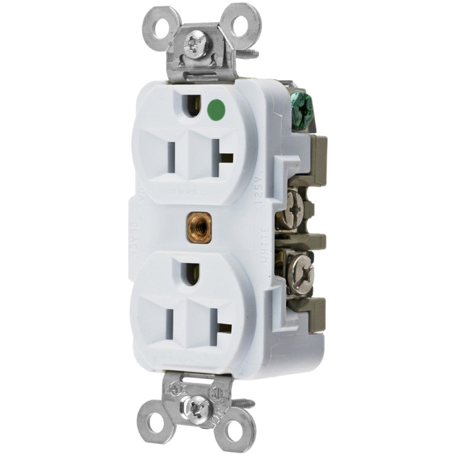 HBL Hospital Grade Duplex Receptacle, Extra Heavy Duty, 20A, White