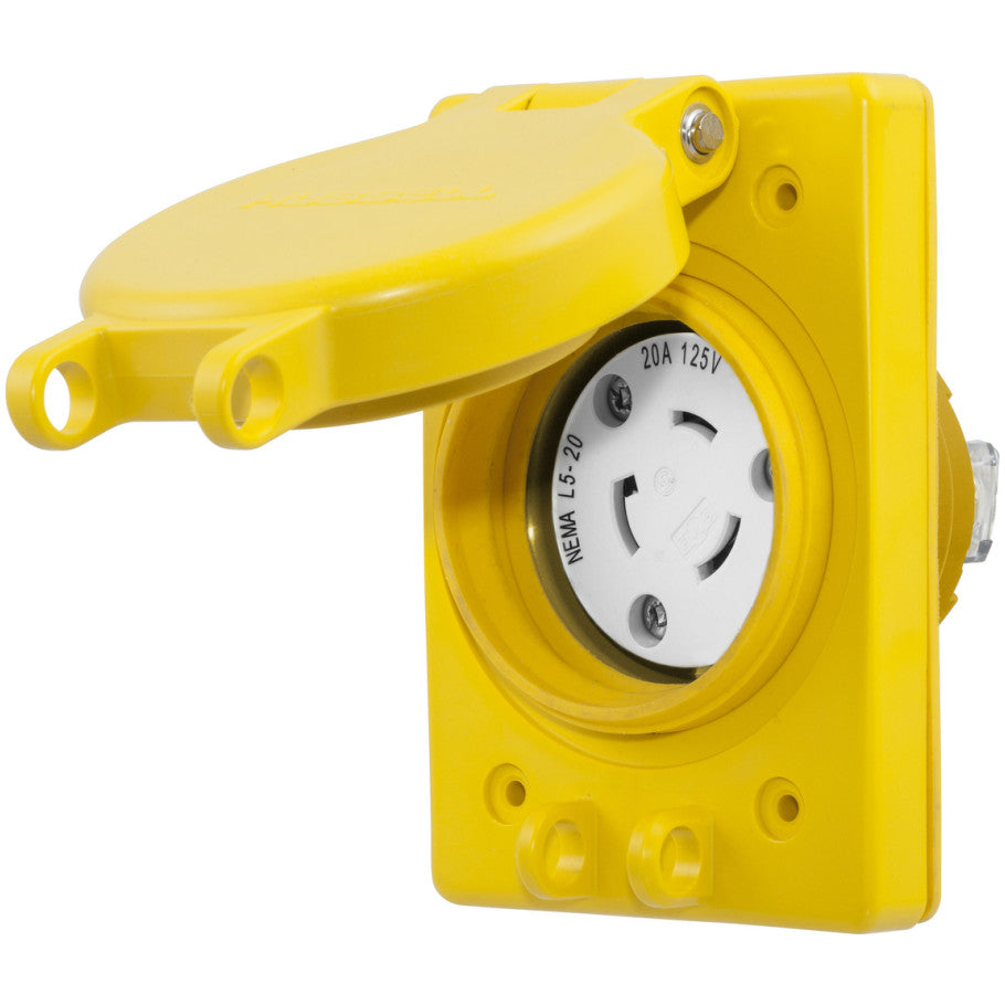 Locking Receptacle, Thermoplastic, Twist-Lock Series, 20 A, 125 V, 2-Pole, 3-Wire, NEMA L5-20R, Yellow