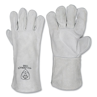 Stick Welding Gloves, 1000, Shoulder Split Cowhide Palm/BOH/Cuff, Lg, Pearl, 14 in L Cuff, Bulk