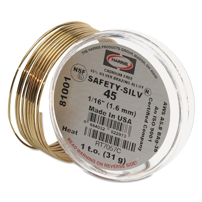 Safety-Silv 45 High Silver Brazing Alloy Wire, 1/16 in, 1 troy oz, Coil