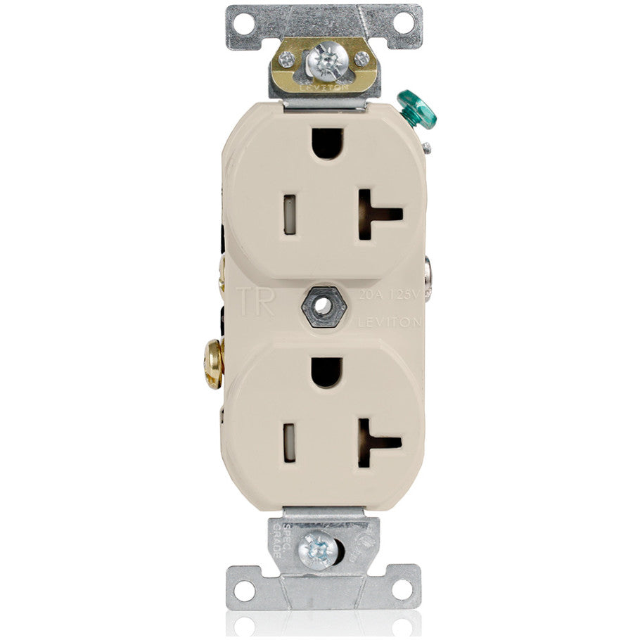 Straight Blade Duplex Receptacle, Tamper-Resistant, 20A, 125V, 2P3W, NEMA 5-20R, Self-Grounding, Back and Side Wired, Lt Almond