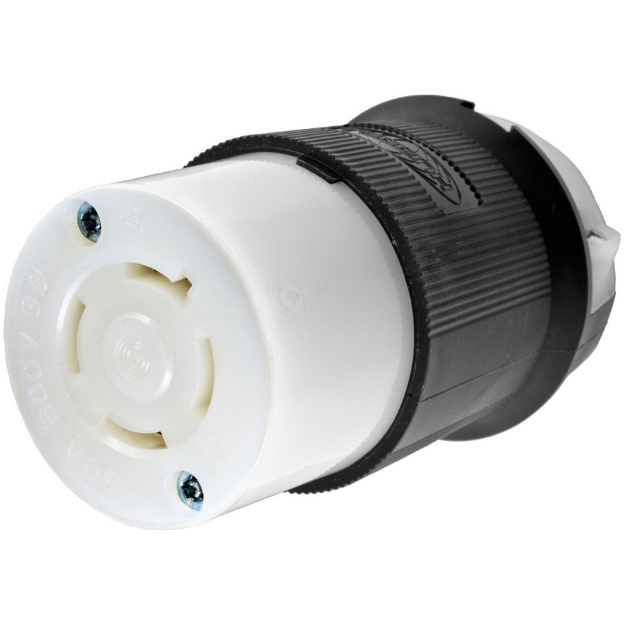 Twist-Lock Insulgrip Connector Body, 30A, 3-Phase, 600V, 3P4W, Black and White