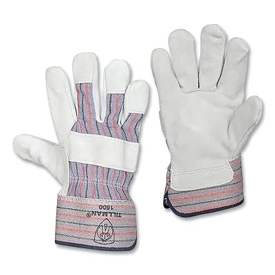 Work Gloves, 1500, Economy Shoulder Split Cowhide/Canvas, Blue/Red/Gray; Large, 12 PR/BX